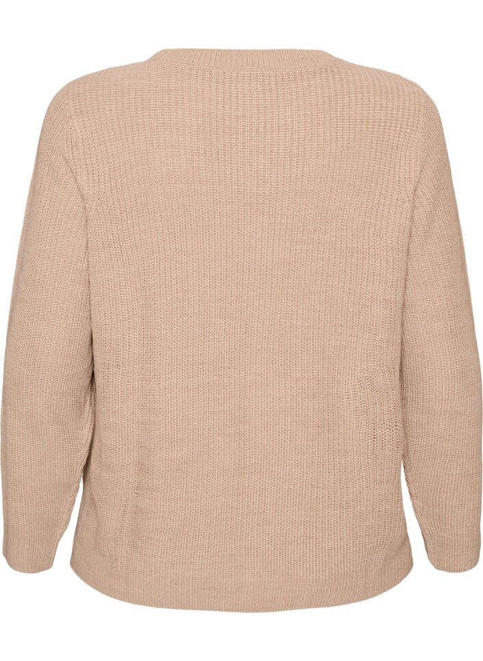 Knitted blouse with ribbed texture and button details, Beige, Packshot image number 1