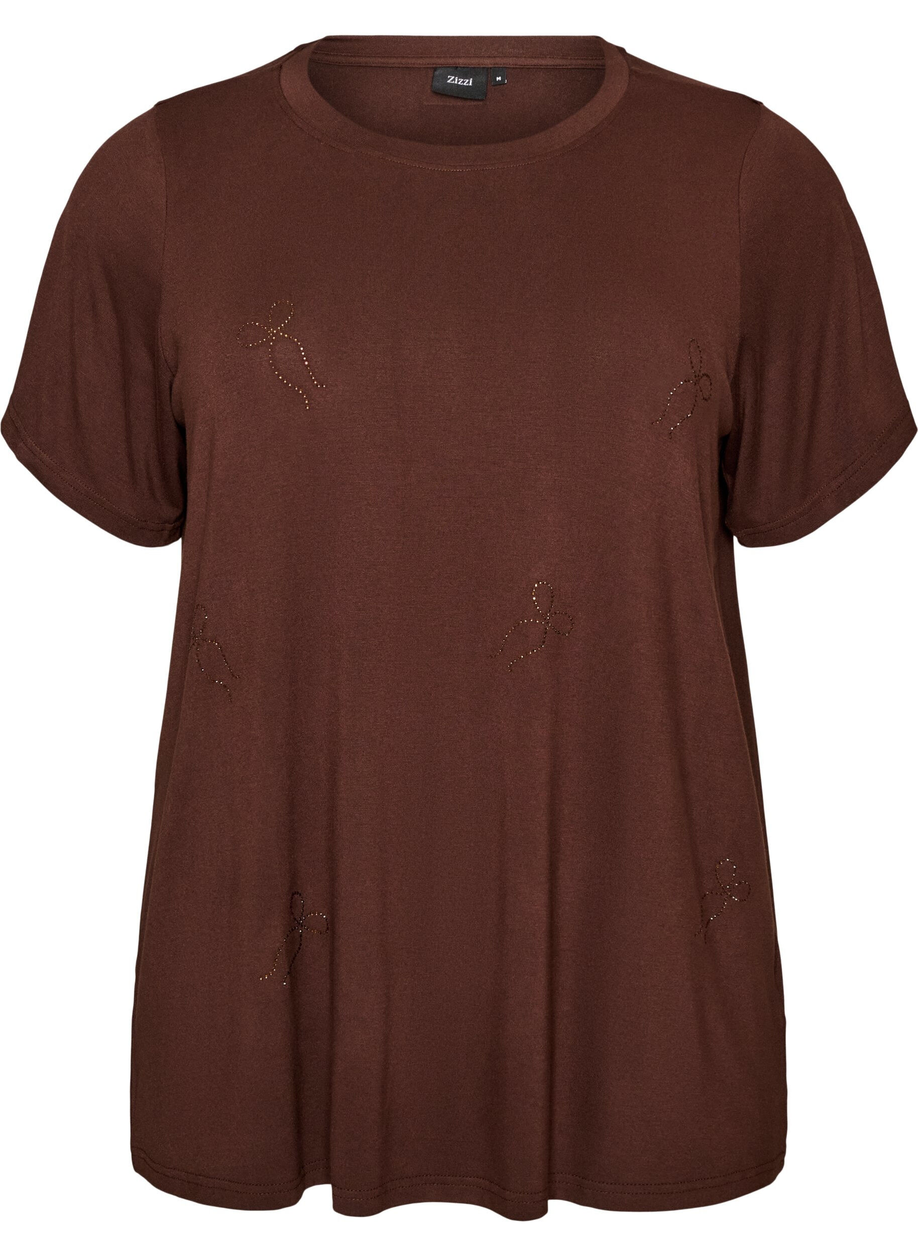 ZizzifashionViscose T-shirt with rhinestones, Brown, Packshot image number 0