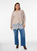 Knitted blouse with raglan sleeves and a wide lace trim, Beige, Model image number 1