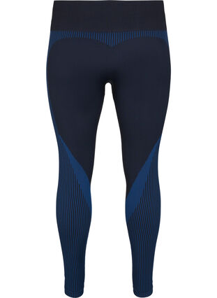 Seamless sport tights with stripes, Black w. Blue Depths, Packshot image number 1