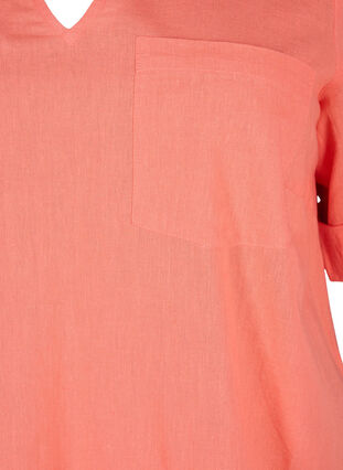 Short-sleeved cotton blend tunic with linen, Living Coral, Packshot image number 2
