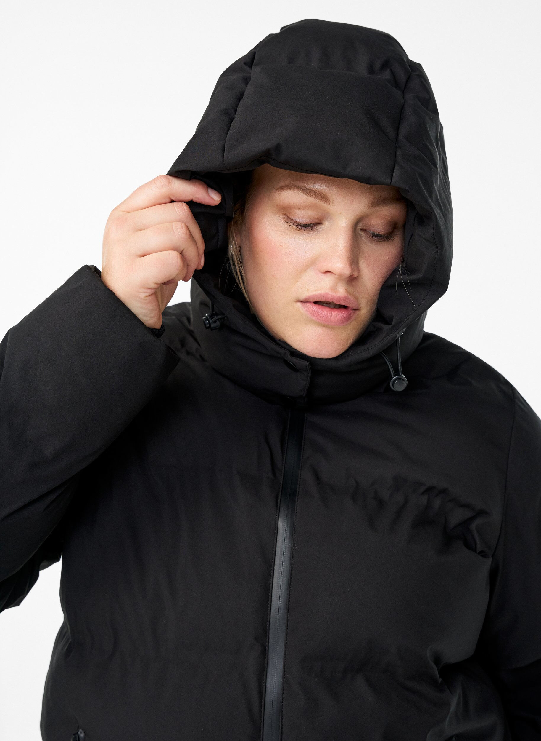 ZizzifashionShort puffer jacket with detachable hood, Black, Model image number 3