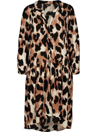 Midi dress with leopard print, Black AOP, Packshot image number 0