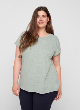 Marled cotton t-shirt, Chinois Green Mel., Model image number 0