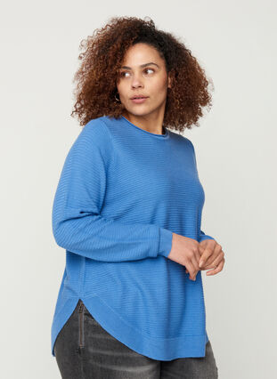 Knitted blouse with round neckline, Ultramarine, Model image number 0
