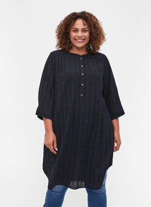 3/4-sleeved dress with buttons, Black Beauty, Model image number 0