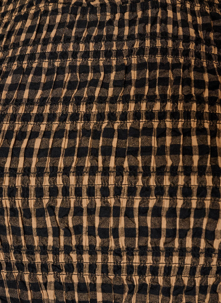 Checked blouse with smocking and peplum, Brown, Packshot image number 2