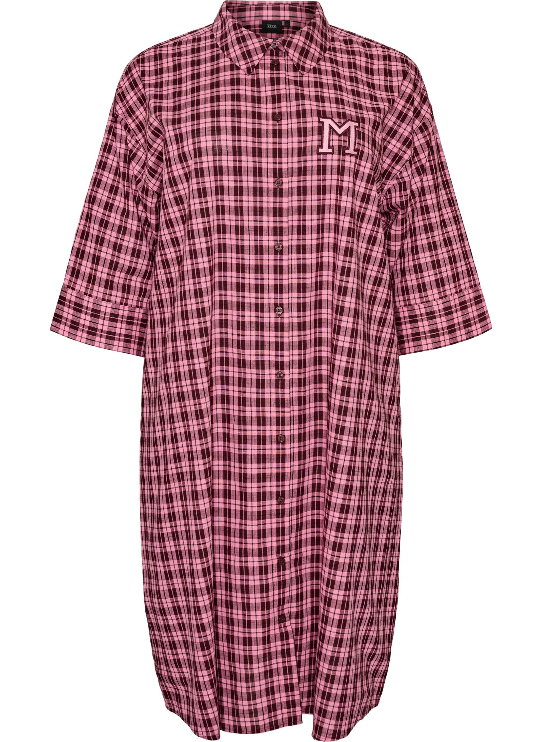 ZizzifashionLong checked shirt with 3/4 sleeves, Pink, Packshot image number 0