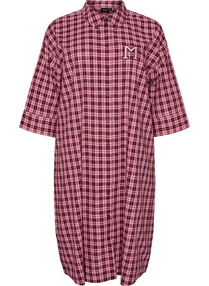 Long checked shirt with 3/4 sleeves, Pink, Packshot image number 0