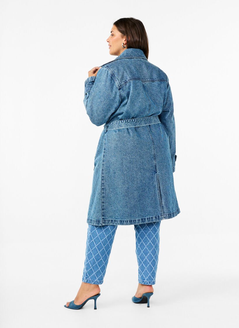 Denim trench coat with belt, Blue Denim, Model image number 1