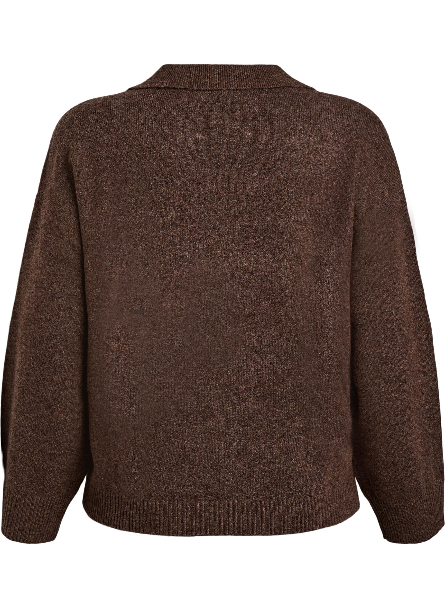 Zizzifashion Knit blouse with collar and V-neckline, Brown, Packshot image number 1
