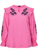 Cotton blouse with embroidery and ruffles, Pink, Packshot image number 0