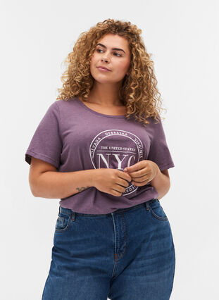 Mottled t-shirt with print and short sleeves, Vintage Violet Mel., Model image number 0