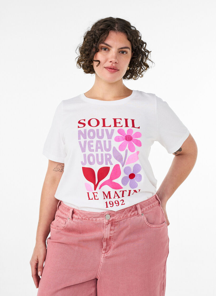 Cotton T-shirt with print, White, Model image number 0