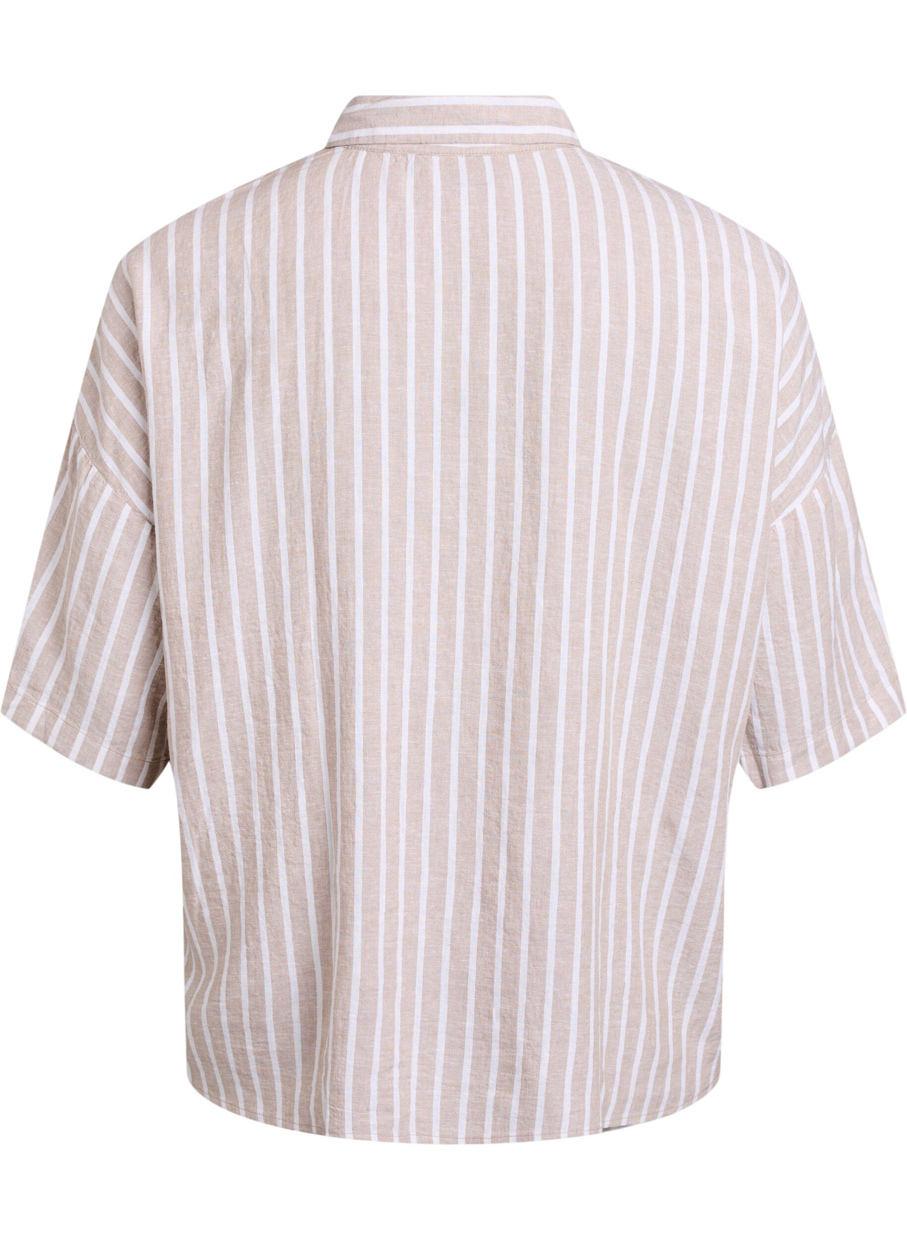 Zizzifashion Striped shirt in linen and viscose, Beige, Packshot image number 1