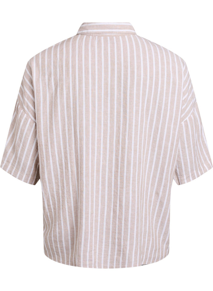 Striped shirt in linen and viscose, Beige, Packshot image number 1