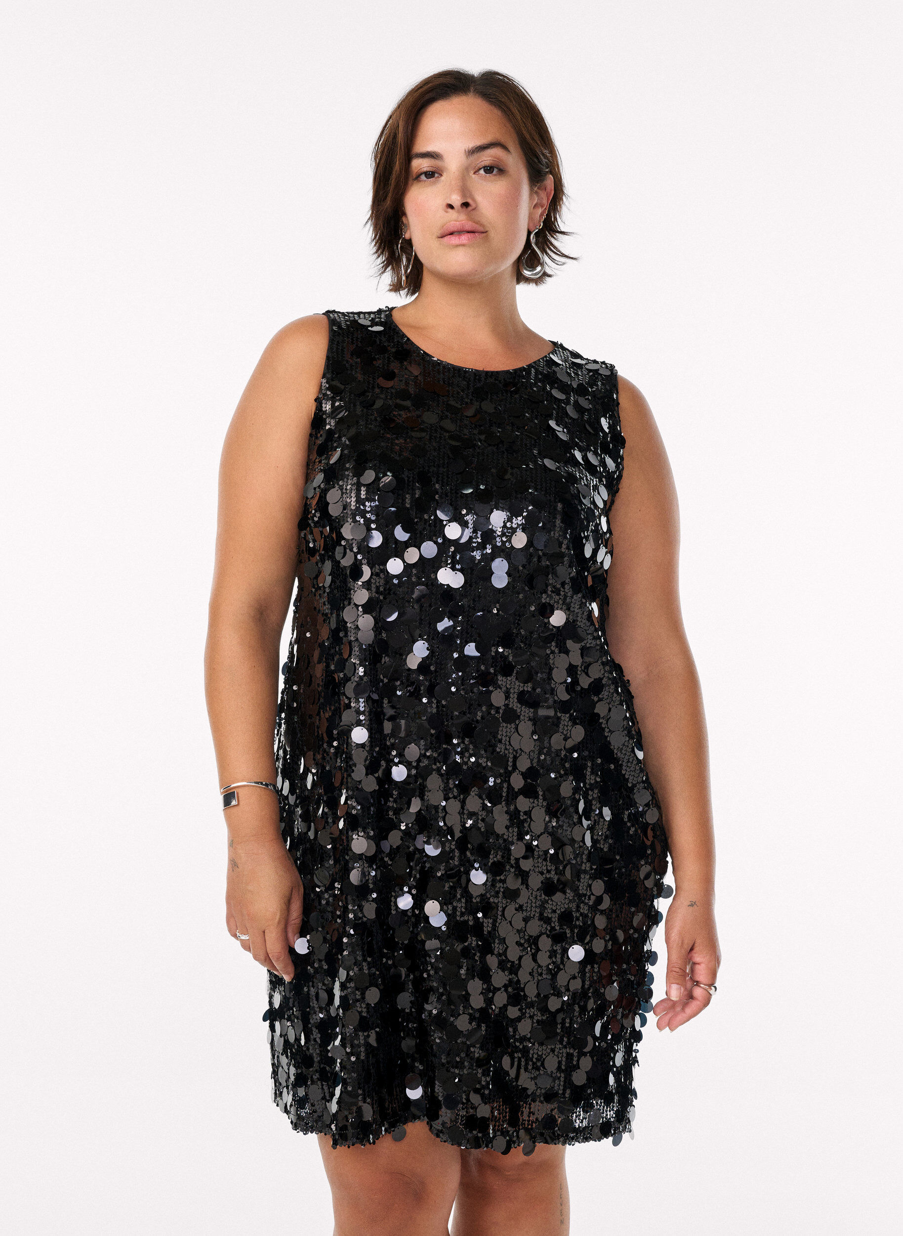 Short sequin dress, Black, Model