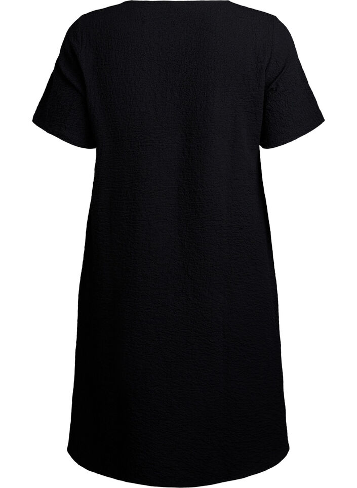 FLASH - Short-sleeved dress with a V-neck, Black, Packshot image number 1