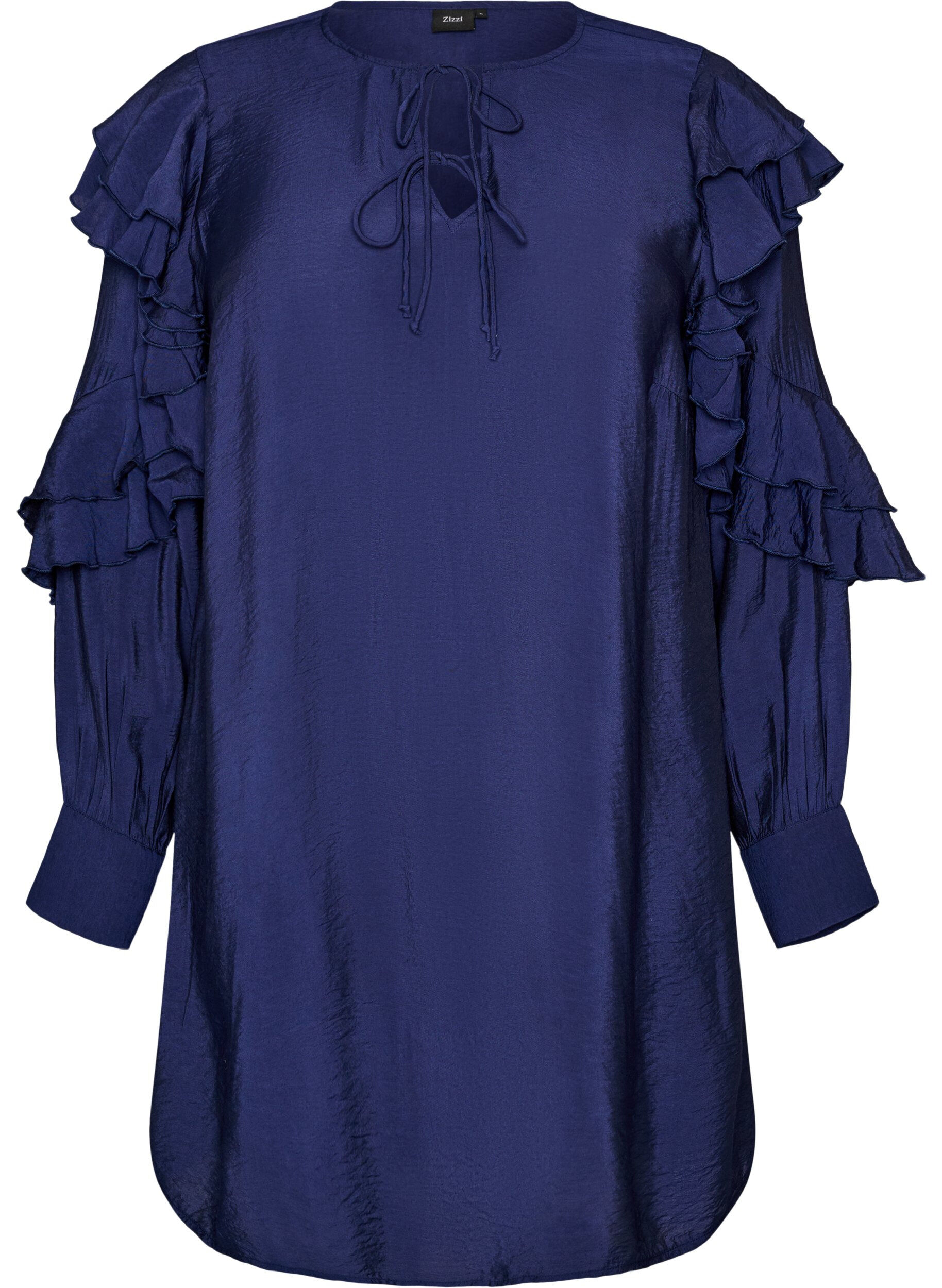 Viscose dress with ruffles and ties