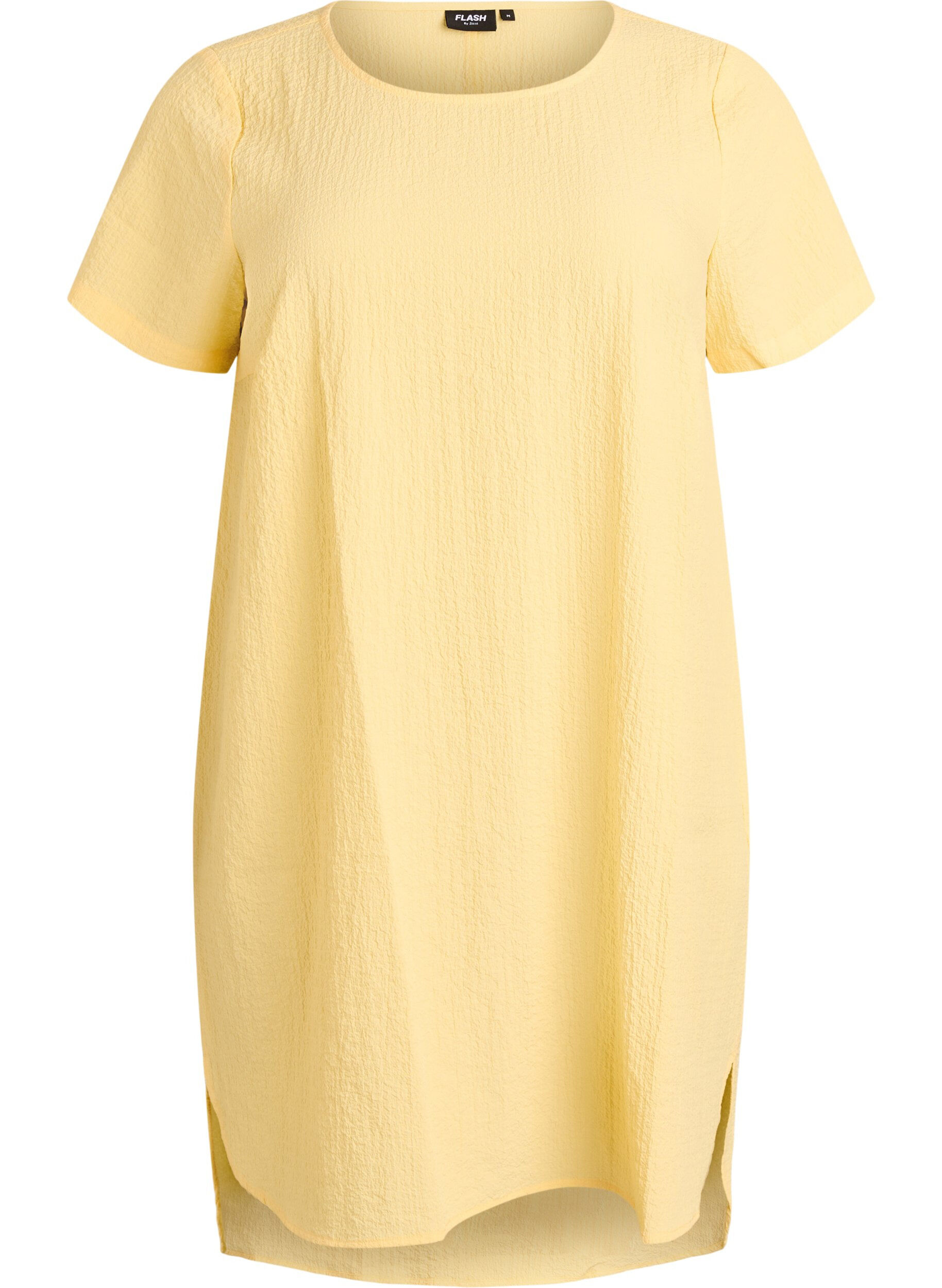 Zizzifashion Short dress with a crinkled texture and short sleeves, Yellow, Packshot image number 0