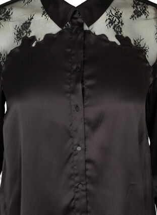 Shirt with mesh and lace, Black, Packshot image number 2