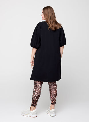 Sweater dress with short puff sleeves, Black, Model image number 1