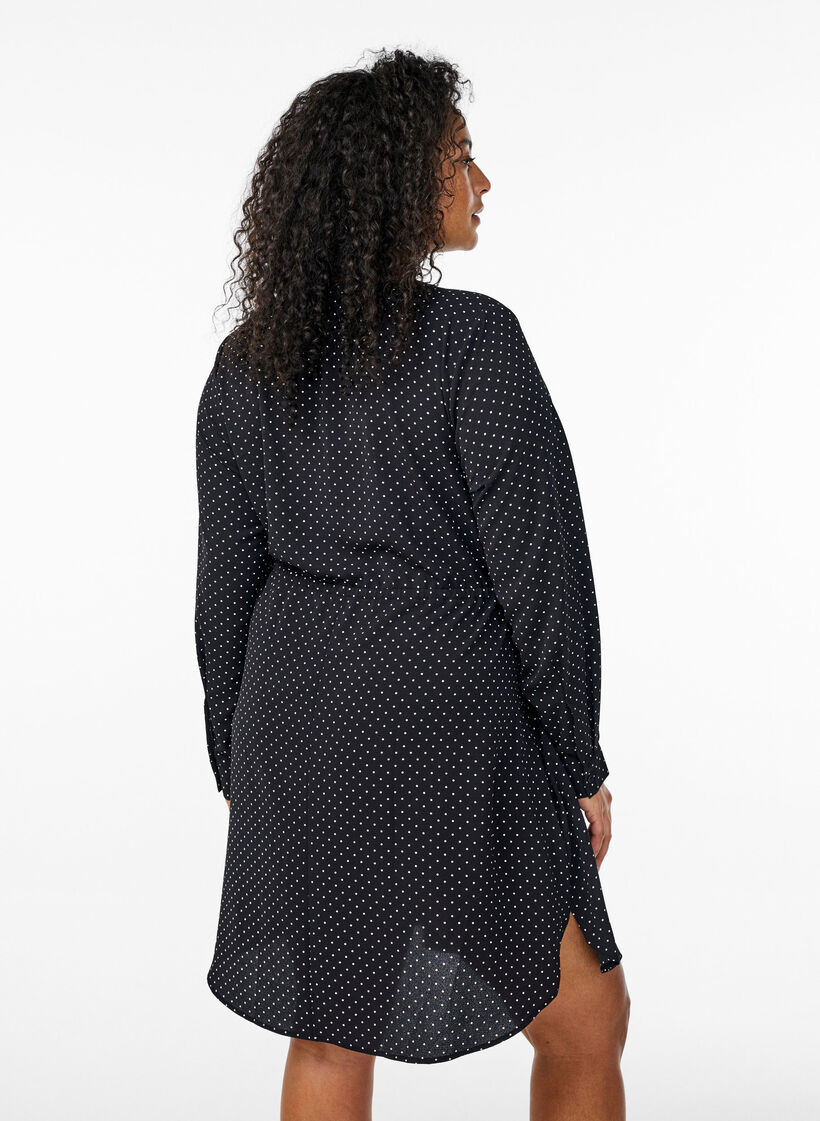 Knee-length dress with tie belt, Black, Model image number 2