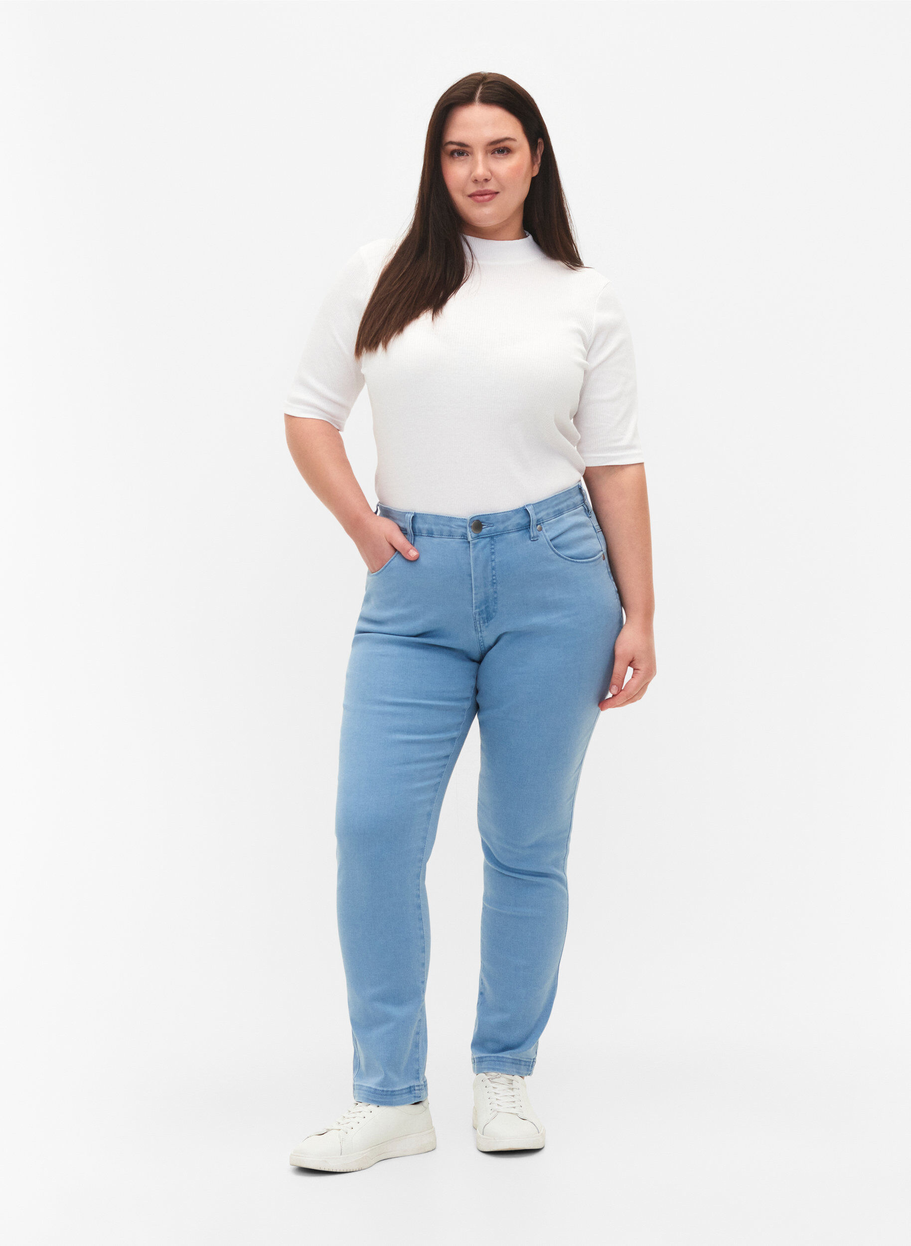 Zizzifashion Slim fit Emily jeans with normal waist, Light Blue, Model image number 0