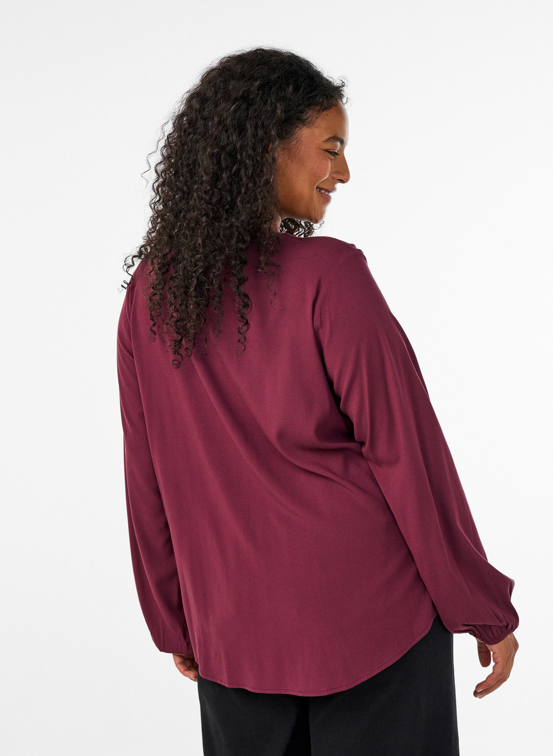 ZizzifashionViscose blouse with V-neck and rounded hem, Red, Model image number 2