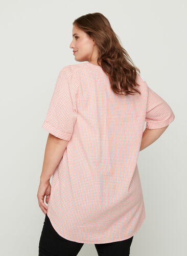 V-neck checked cotton tunic, As Sample, Model image number 1