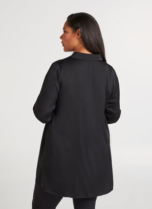Tunic with buttons and feminine details, Black, Model image number 1