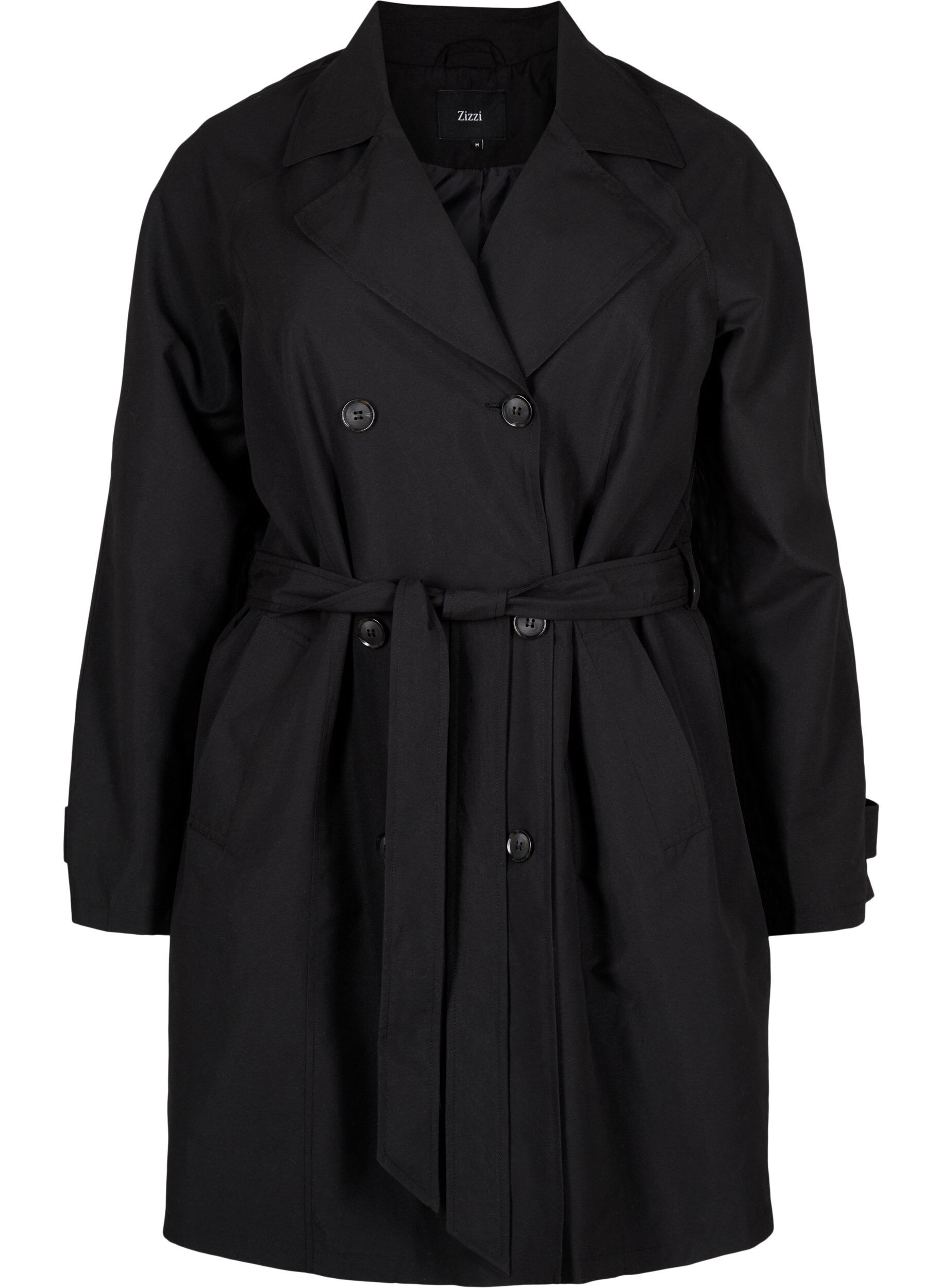 Zizzifashion Trench coat with belt and slit, Black, Packshot image number 0