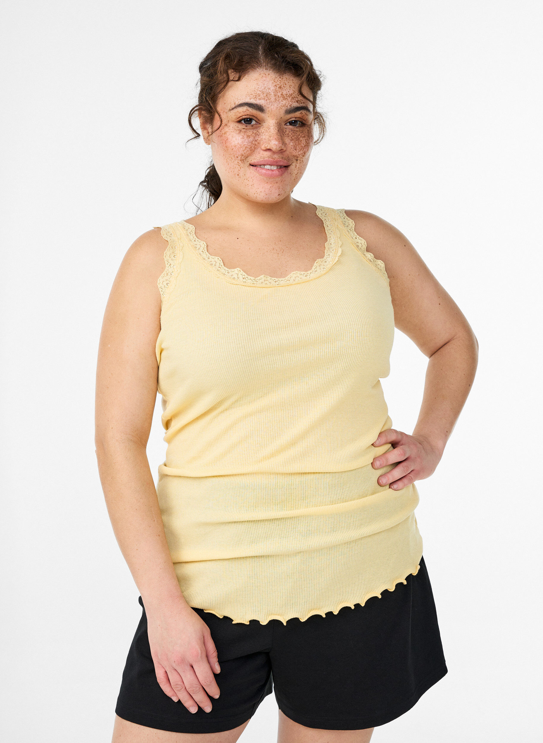 Top with lace trim, Yellow, Model