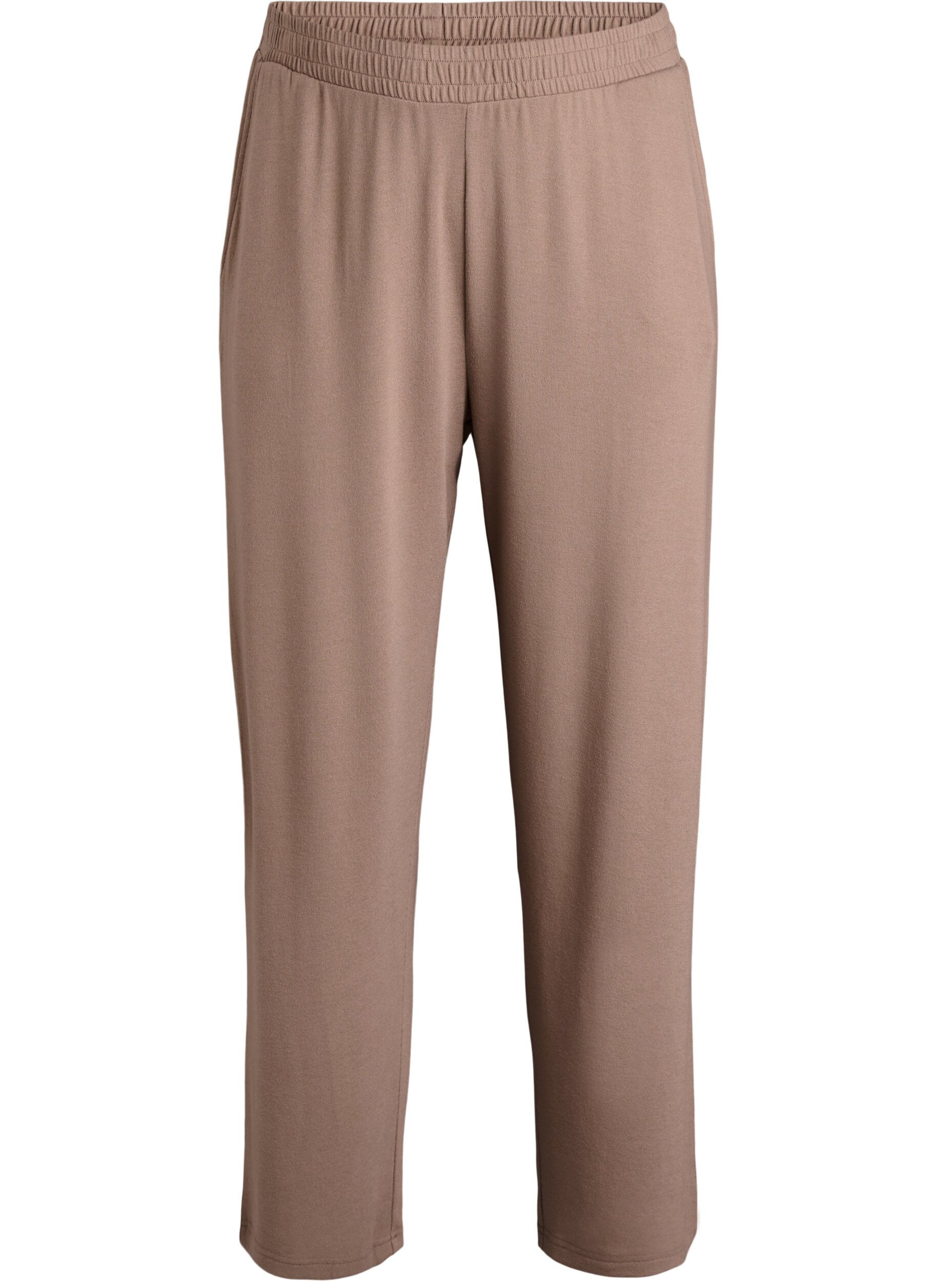 Zizzifashion High-waisted straight fit jersey trousers, Brown, Packshot image number 0