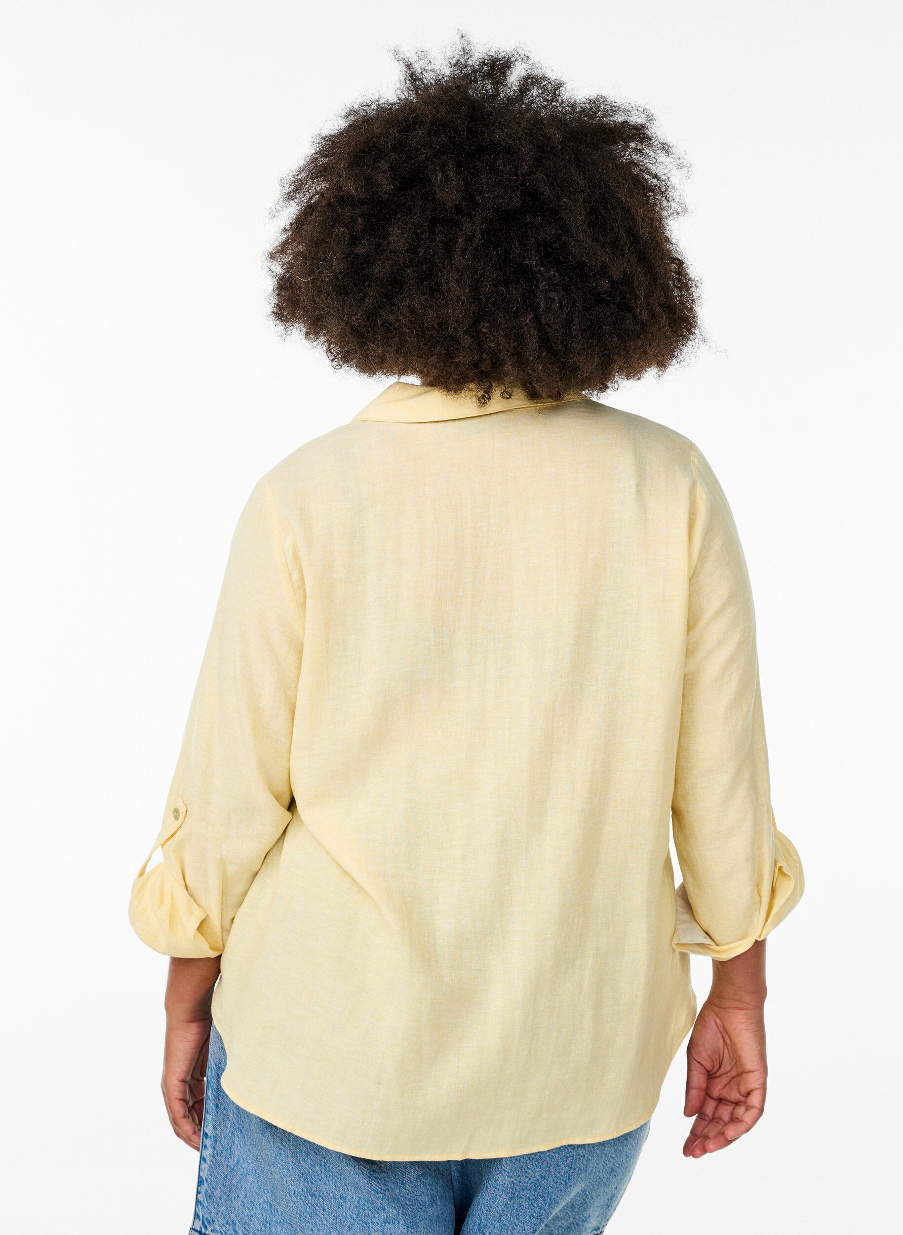 Zizzifashion Shirt in linen and viscose with 3/4 sleeves, Yellow, Model image number 2