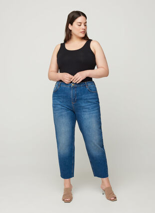 Cropped mom fit Mille jeans with a loose fit, Blue denim, Model image number 0