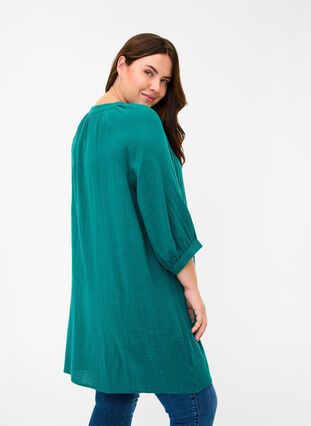 Cotton tunic with buttons and 3/4 sleeves, Pacific, Model image number 1