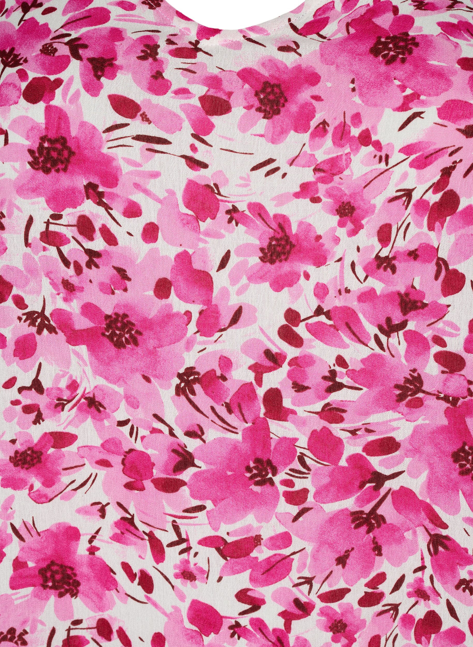 Zizzifashion Floral viscose dress with a-shape, Pink Flower Rain, Packshot image number 2