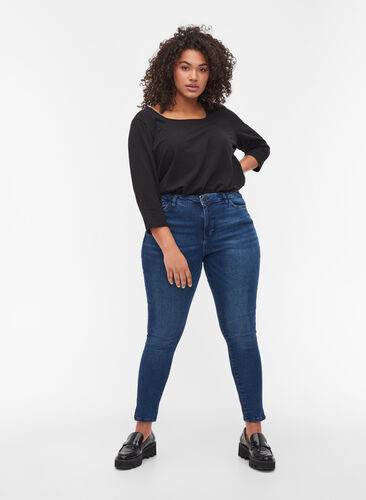 Promotional item - Cropped Amy jeans with slit, Blue denim, Model image number 0