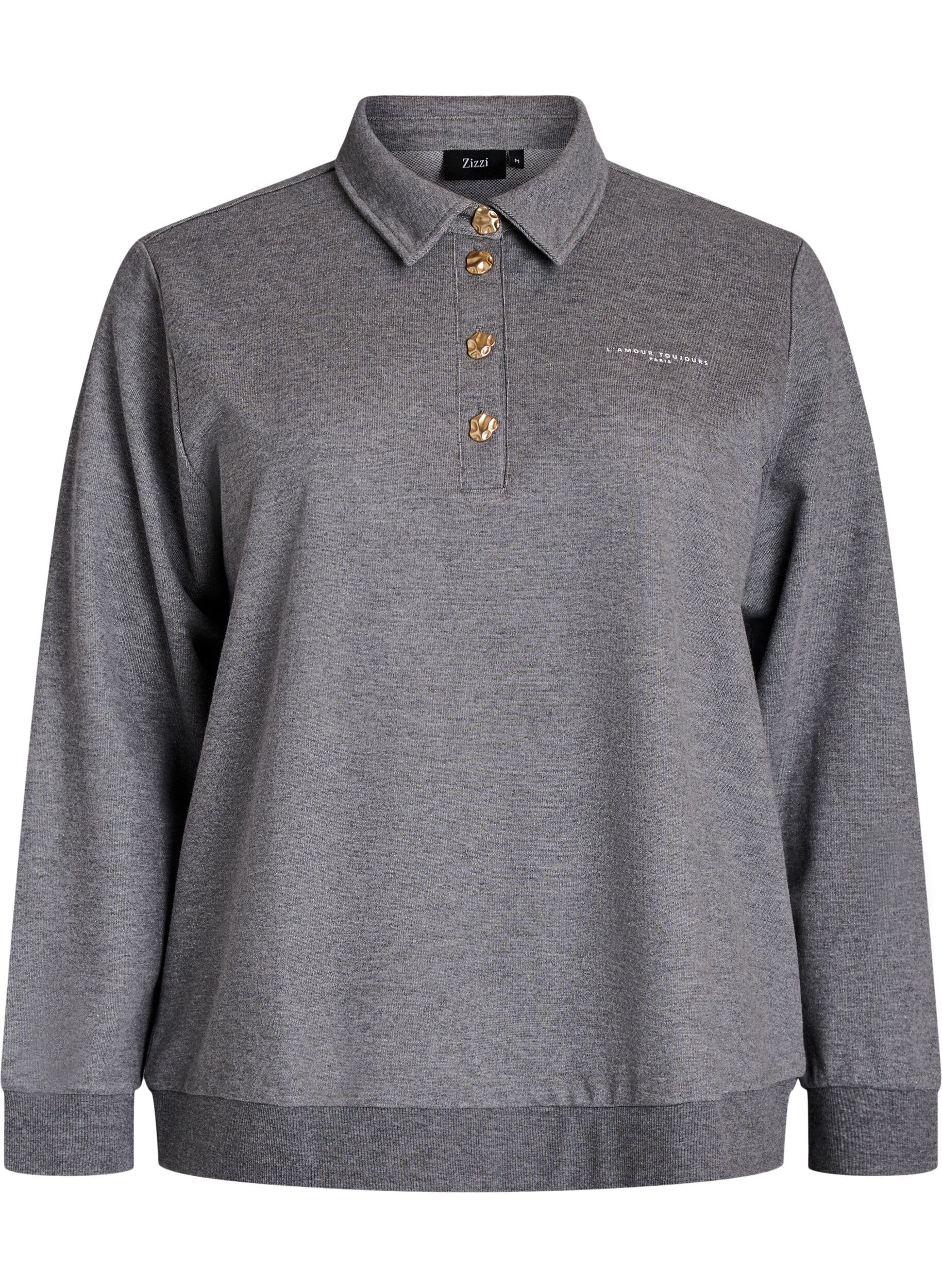 Sweat polo shirt with decorative buttons