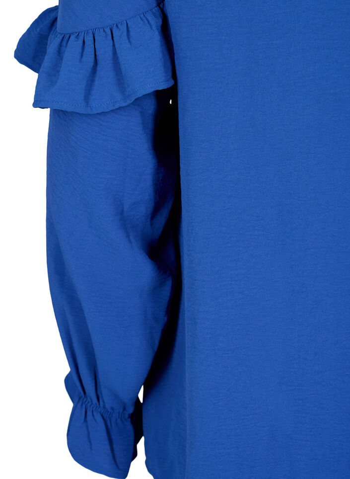 Blouse with ruffles and buttons, Deep Ultramarine, Packshot image number 3