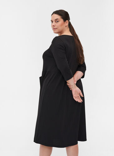 Midi dress in organic cotton with pockets, Black, Model image number 1