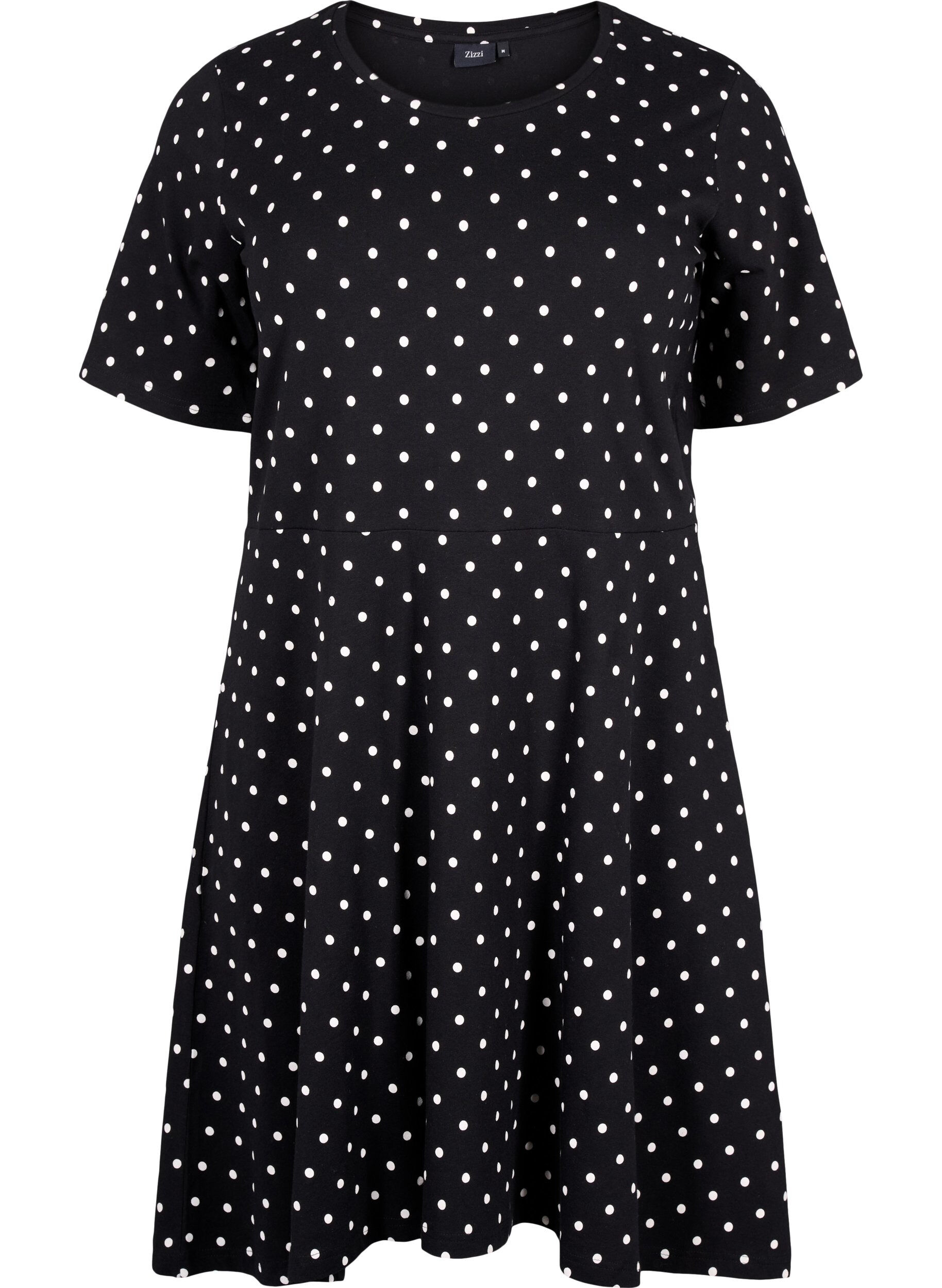 Zizzifashion Cotton dress with short sleeves and dots, Black w. White Dot, Packshot image number 0