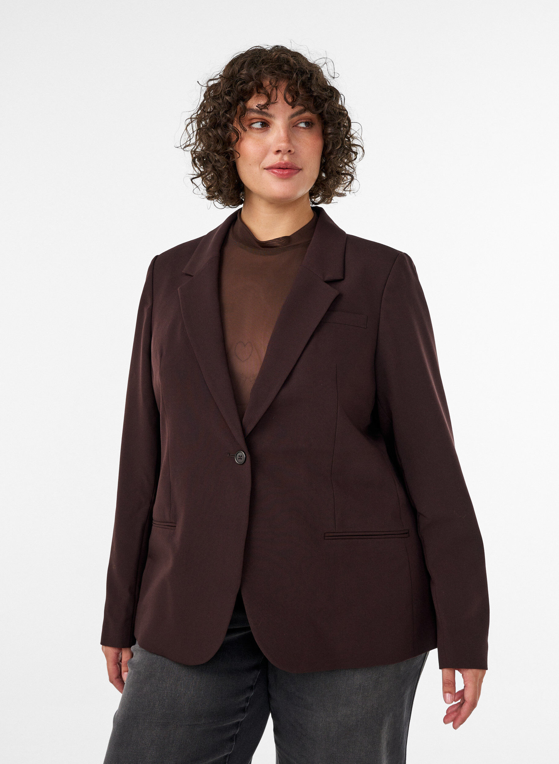 Classic blazer with a single button closure, Brown, Model