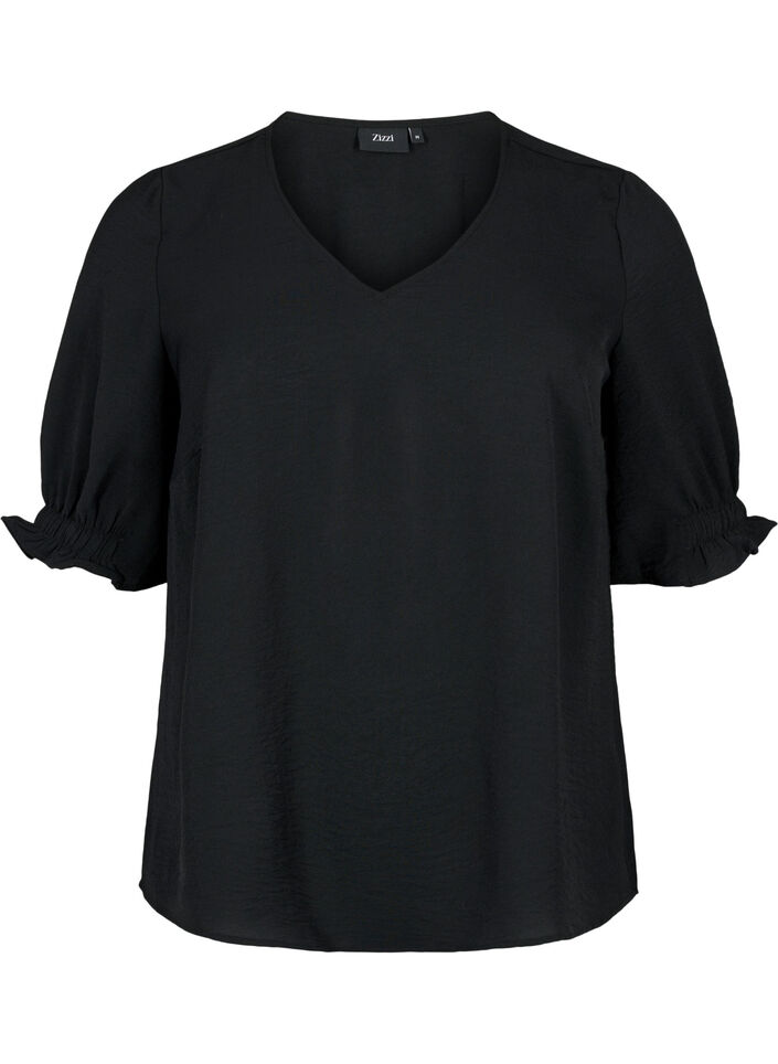 Blouse with v-neck , Black, Packshot image number 0