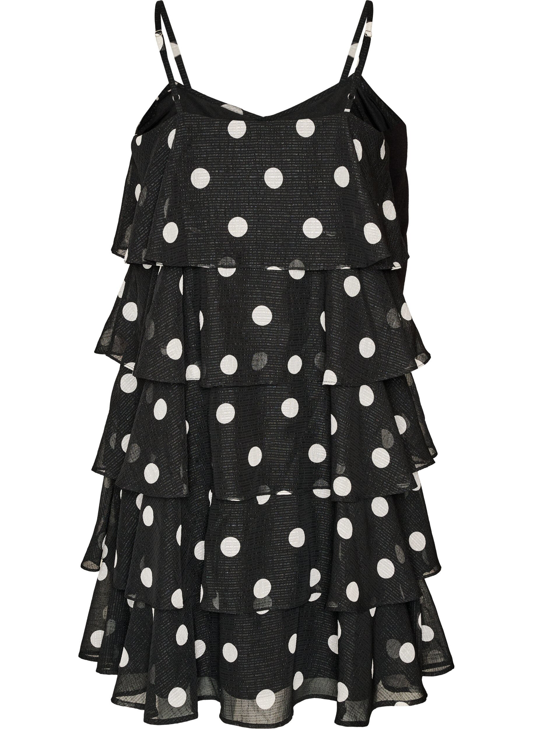 Zizzifashion Layered dress with ruffles and spaghetti straps, Black, Packshot image number 1