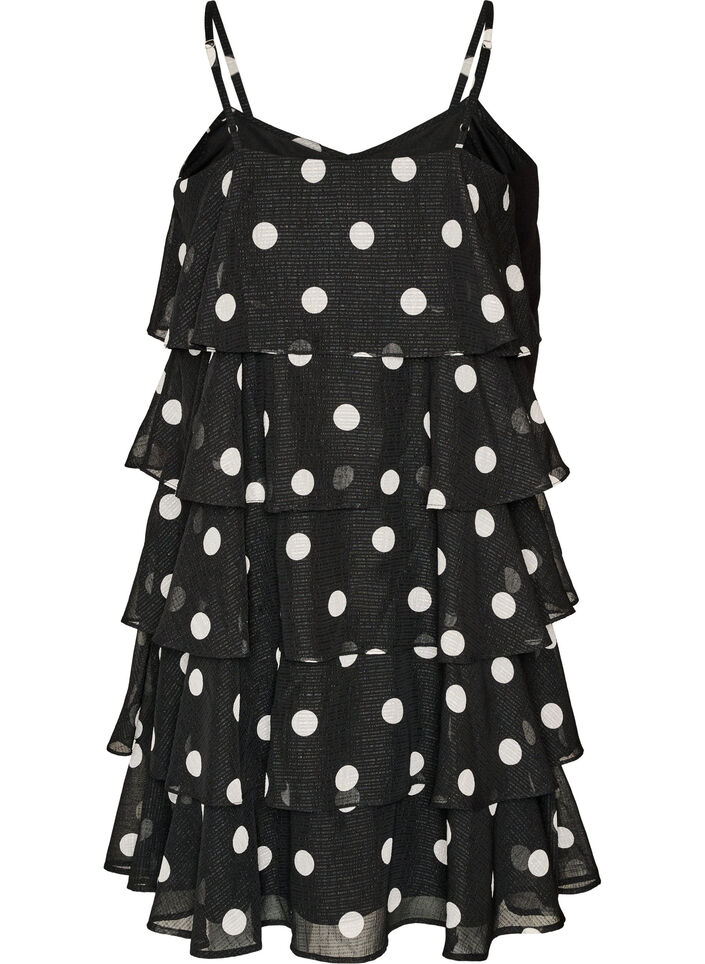 Layered dress with ruffles and spaghetti straps, Black, Packshot image number 1
