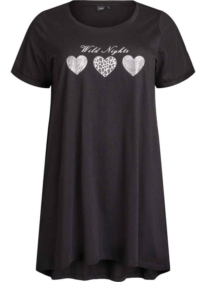 Short-sleeved nightgown in organic cotton, Black, Packshot image number 0