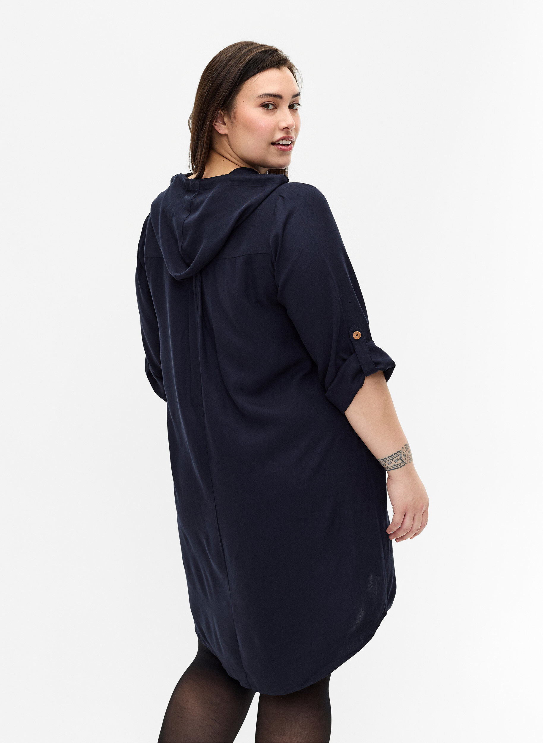 Zizzifashion Viscose tunic with hood, Navy Blazer, Model image number 1