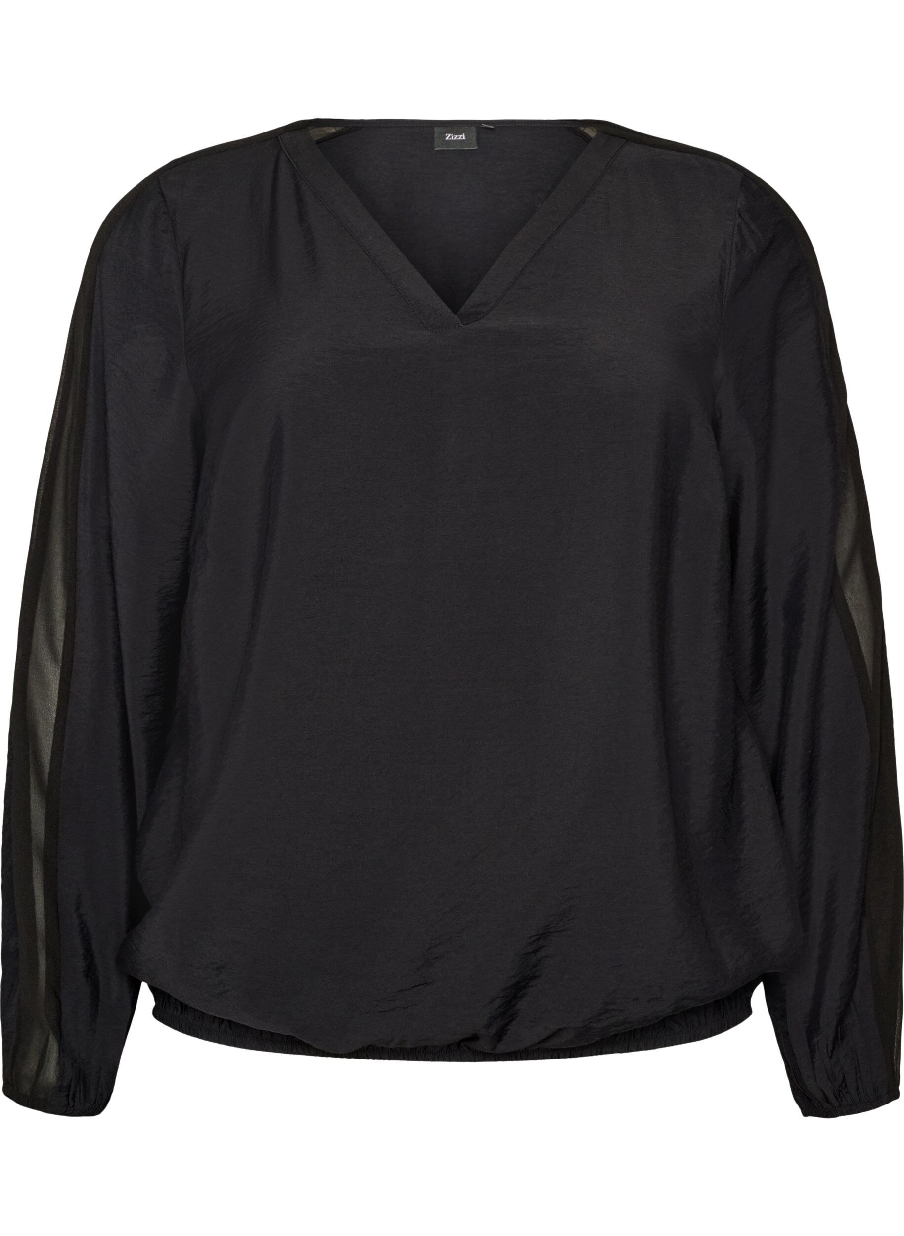 ZizzifashionBlouse with balloon effect and chiffon details, Black, Packshot image number 0